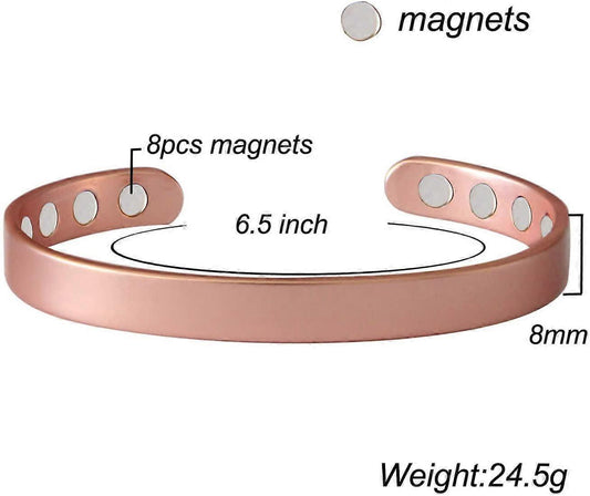 Copper magnetic bracelet with 8 round magnet spots and size labels