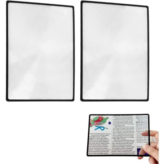Square Fresnel magnifying sheet with black frame, clear plastic lens