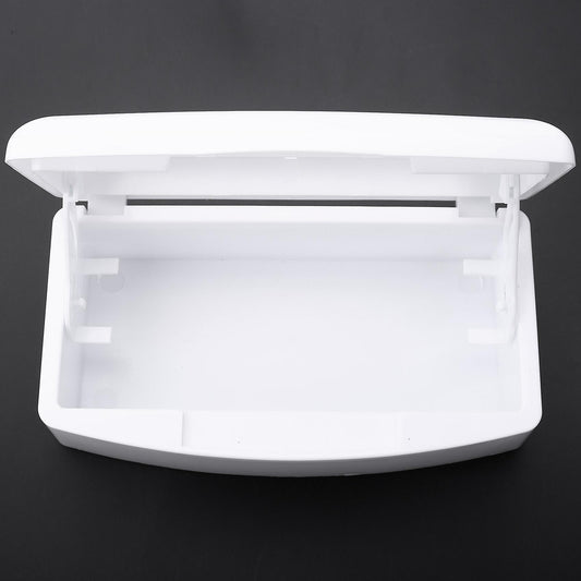 White nail sterilizer tray box open, empty interior