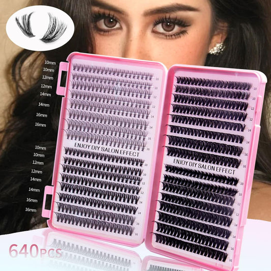 Individual false eyelash clusters on two pink lash trays