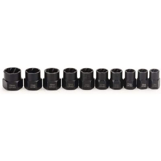 Bolt impact sockets set, black 9.5mm sizes shown in a row