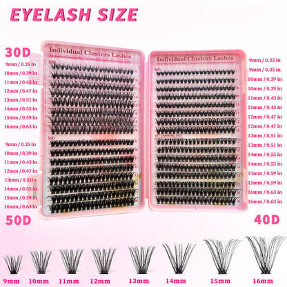 Individual False Eyelashes, Pre-made Cluster Lashes, Eyelash Extension Kit with D-curl for Beginners (30+40+50D)_tfrf