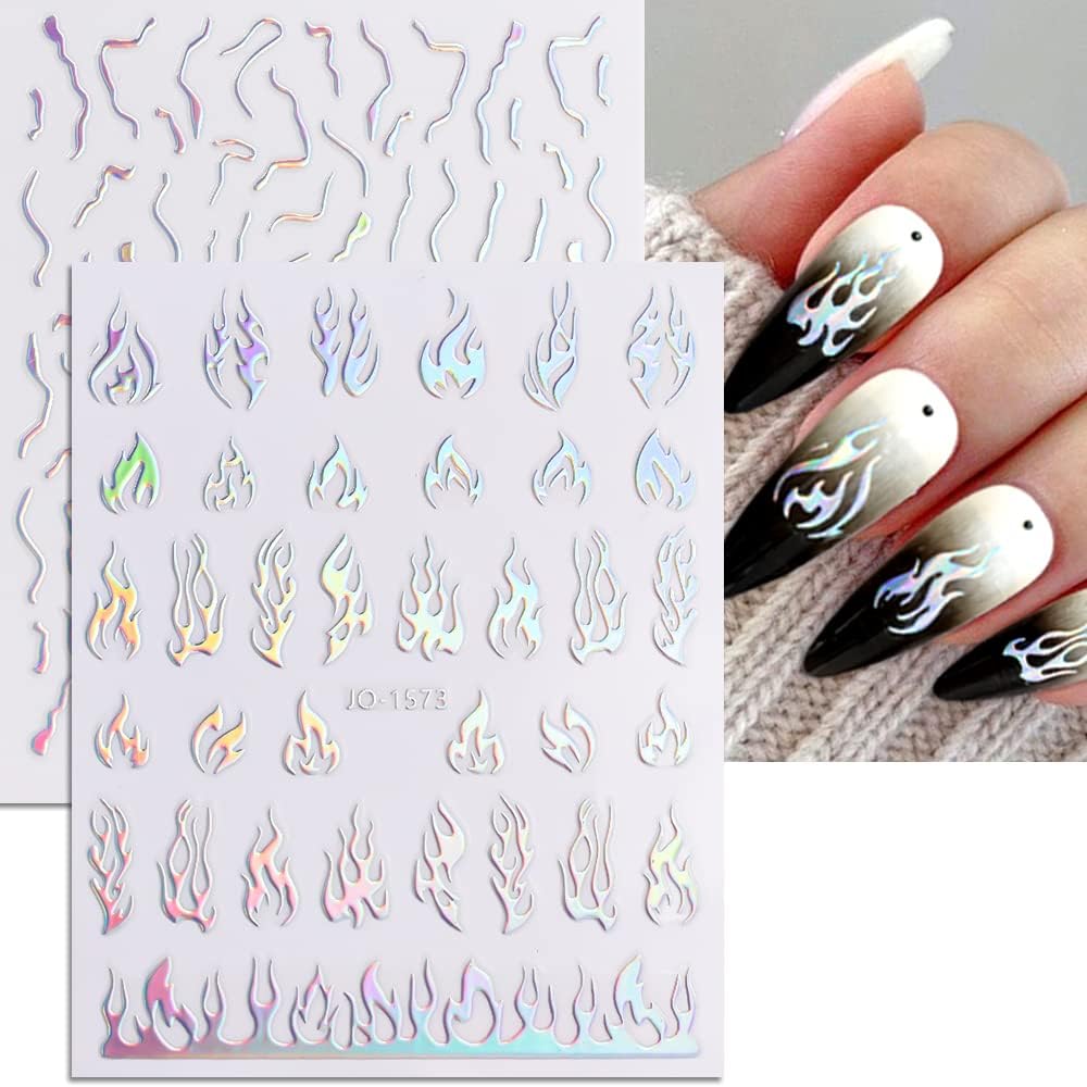 Sheets Aurora Nail Stickers 3D Holographic Laser Heart Star Moon Flame Flower Butterfly Nail Decals Self-adhesive Nail