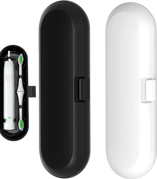 Travel toothbrush case, black and white dual-pack, snap-closed oval design