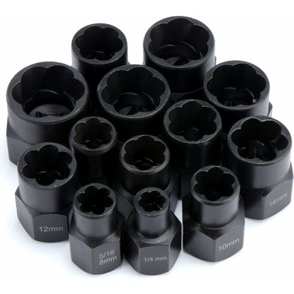 Socket wrench sets, nut extractor, socket for damaged bolts (13 pieces)