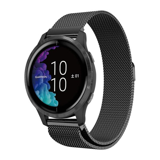 Black Milanese magnetic bracelet with magnetic clasp and mesh strap for a Garmin watch