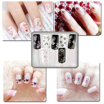 Self-adhesive nail stickers set shown on nails with multicolor floral designs