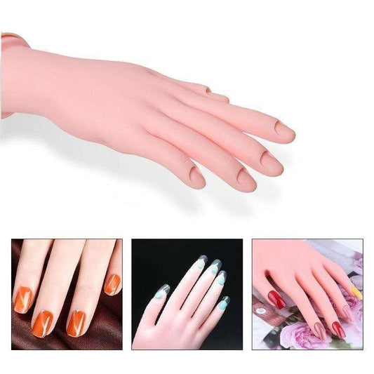 Beige silicone nail training hand with long fingers and short nail tips