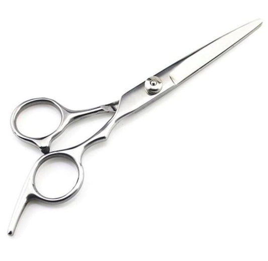 Stainless steel hairdressing scissors with two finger loops, silver