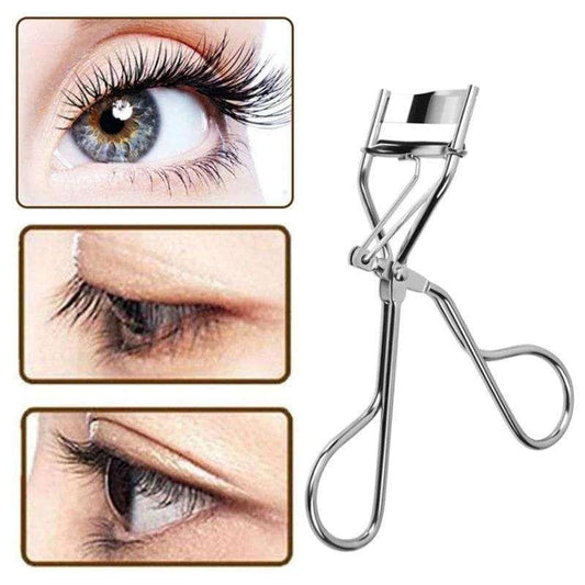 Silver eyelash curler with spring grip, U-shaped clamp for curling lashes