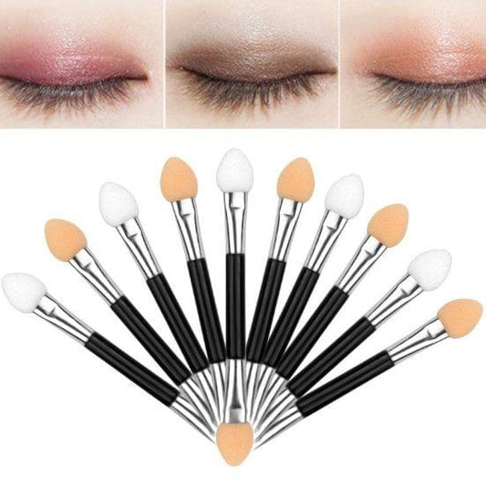 Makeup sponge applicator set with black handles and peach and white foam tips, 10pcs