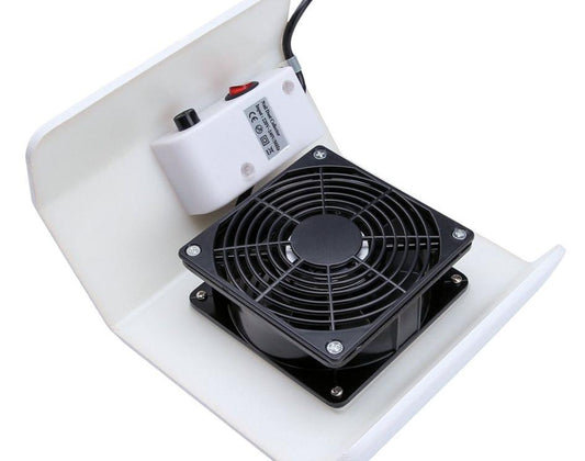 White nail dust collector base with black fan housing and controls