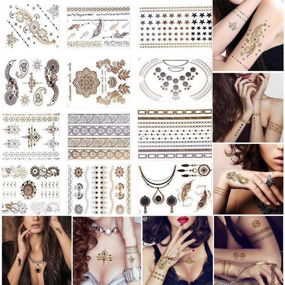 3pcs Metallic Tattoo Gold Silver Multicolor Flash Tattoo