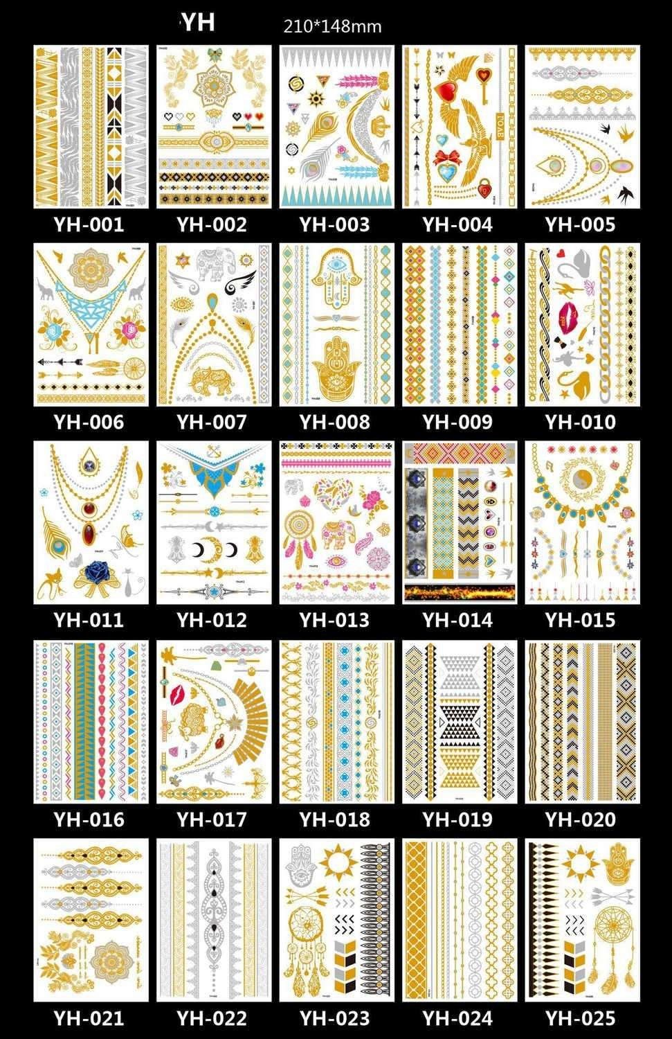 3pcs Metallic Tattoo Gold Silver Multicolor Flash Tattoo