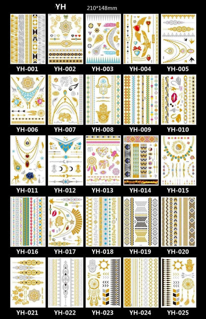 3pcs Metallic Tattoo Gold Silver Multicolor Flash Tattoo