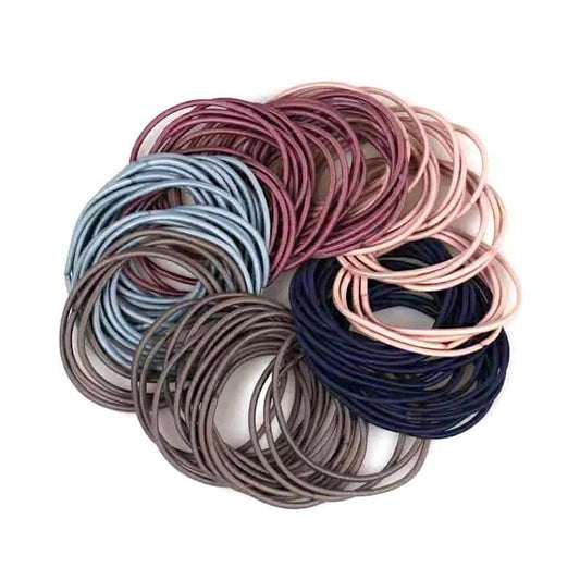 Mixed-color hair elastic ties in pink, blue, gray, navy and brown