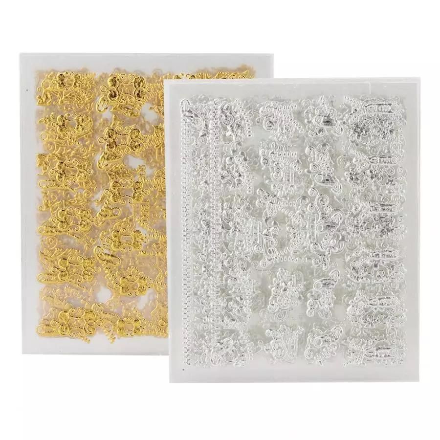6 Sheets Silver Gold Nail Stickers, 12x4 cm