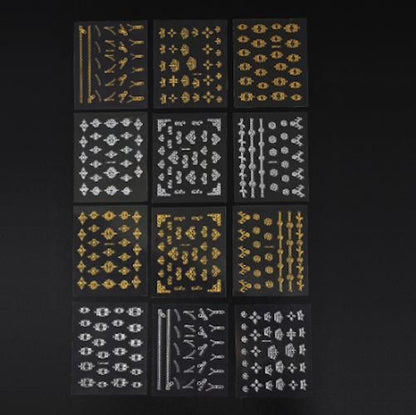 6 Sheets Silver Gold Nail Stickers, 12x4 cm