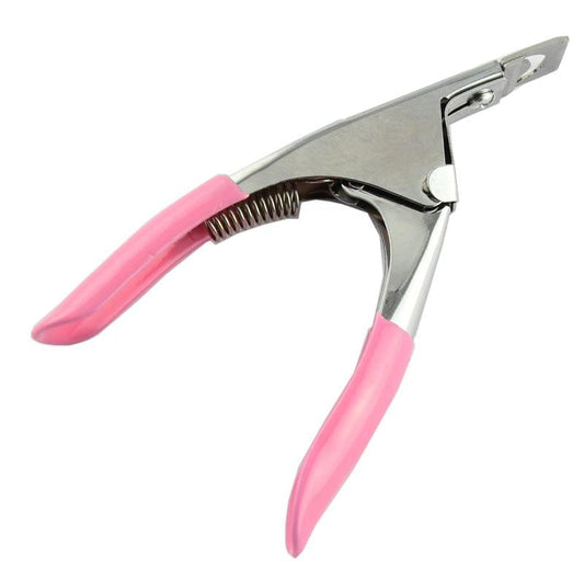 Nail scissors and tipping pliers, pink handles, silver blades and spring tip