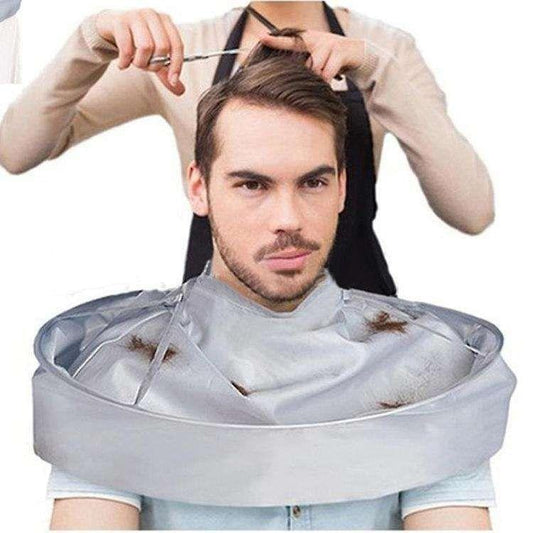Silver hairdressing cutting cape with umbrella-style collar for salon haircuts