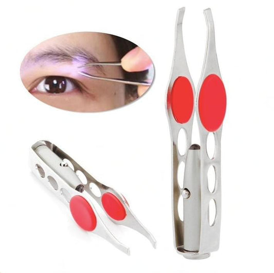 Silver LED tweezers with red oval tips, 12.5 cm pair