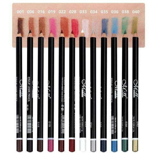 Multi-color eyeliner and lip liner pencil set, assorted nude, pink, red, blue tips