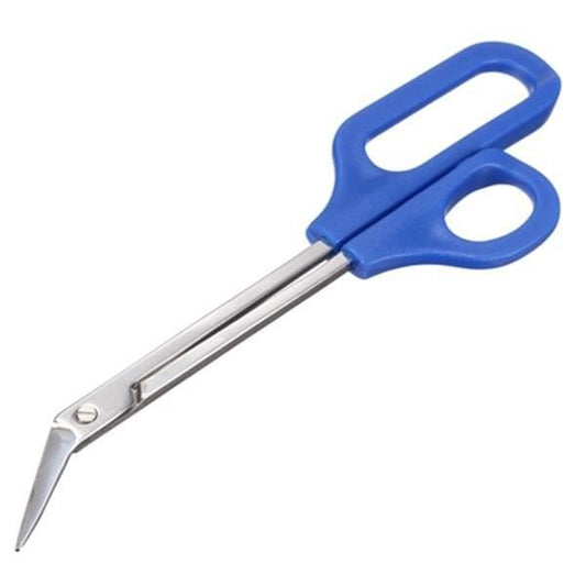 Blue nail scissors with long handle and pointed tips