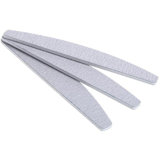 5-pack grey half-moon nail files, zebra-textured sanding surfaces