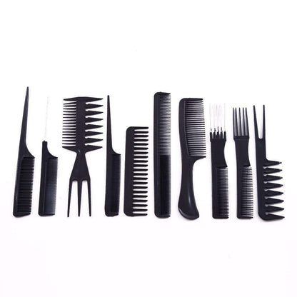 10pcs Professional Comb Set with Different Shapes, Black