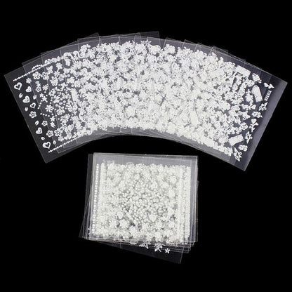 White nail decorations flowers stickers, 10 sheets