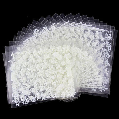 White nail decorations flowers stickers, 10 sheets