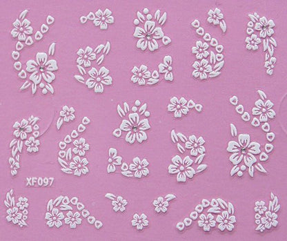 White nail decorations flowers stickers, 10 sheets