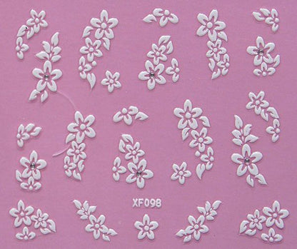 White nail decorations flowers stickers, 10 sheets
