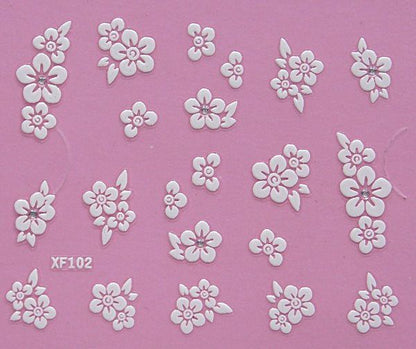 White nail decorations flowers stickers, 10 sheets