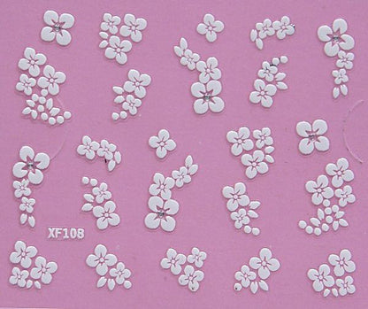 White nail decorations flowers stickers, 10 sheets