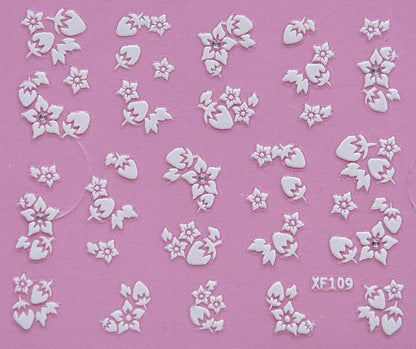 White nail decorations flowers stickers, 10 sheets