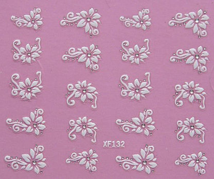 White nail decorations flowers stickers, 10 sheets