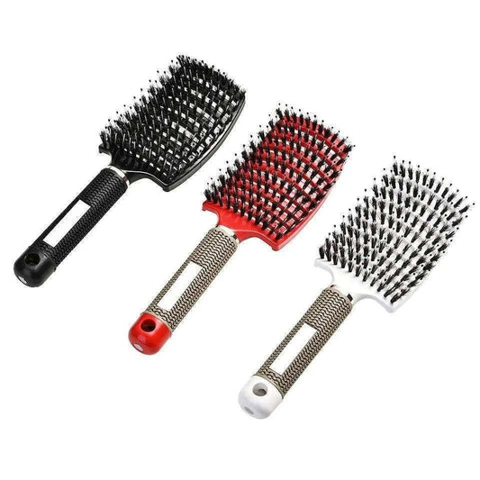 Hairbrush comb set with black and red paddle brushes with textured handles