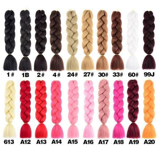 Reggae braid hair extension bundles in assorted colors, long twisted strands with tassel ends