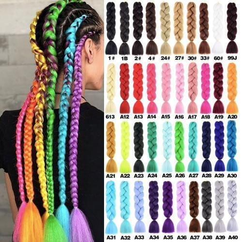 Braided hair extensions with dark brown base and multicolor gradient long braids