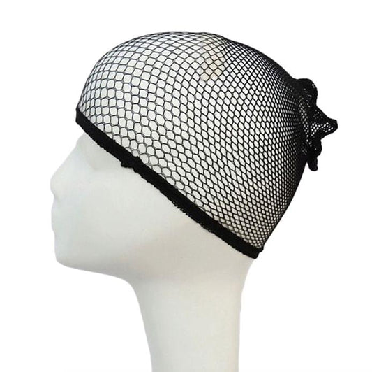 Wig hairnet cap, black mesh dome with side bow and elastic trim