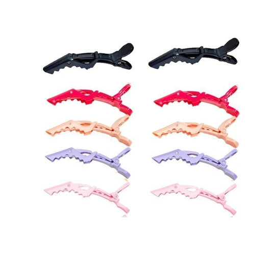 Assorted crocodile hair clips in black, red, peach, lavender, and pink colors