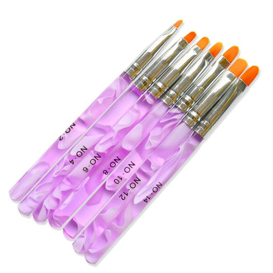 7-piece acrylic nail art brush set, purple handles with orange bristles