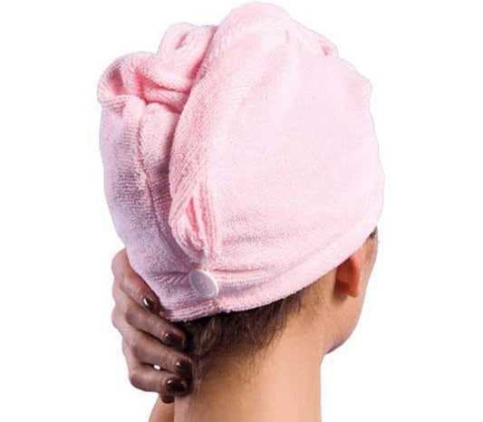 Microfiber hair towel turban, pink microfiber head wrap with side seam and top twist