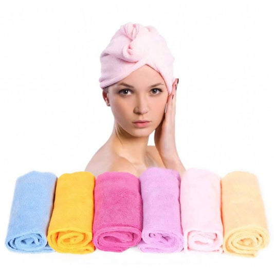 Microfiber hair turban towel, pink twisted head wrap with top knot