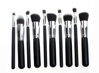 10pcs Professional Makeup Brushes Set, Silver Black