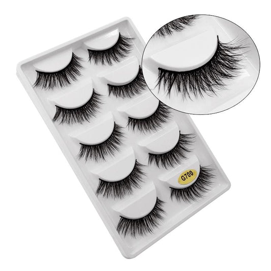 5-pair faux mink false eyelashes, black, in clear tray with G700 label