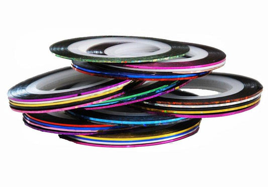 Nail art tape roll set with iridescent multicolor thin stripes