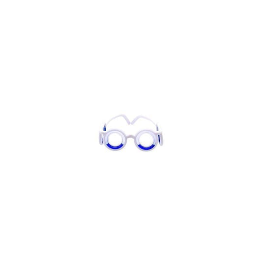Anti motion sickness glasses, white frame with blue lens accents