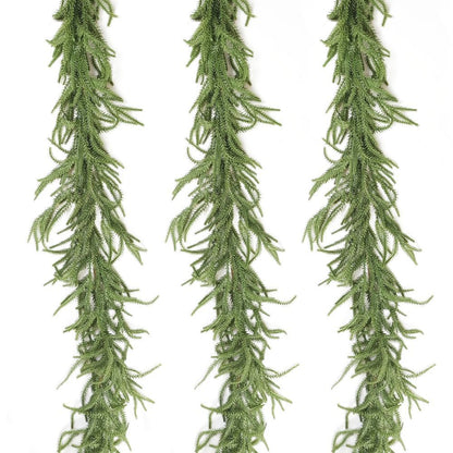 270cm Extra Long Lifelike Real Touch Norfolk Pine Swag Garland, Dense Full Soft Rubber Cypress Pine Vine, Large Neutral Green Christmas Mantel Greenery for Australian Farmhouse Holiday Styling
